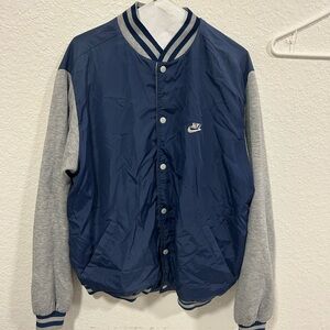 Nike Men's Blue and Gray Varsity Jacket
